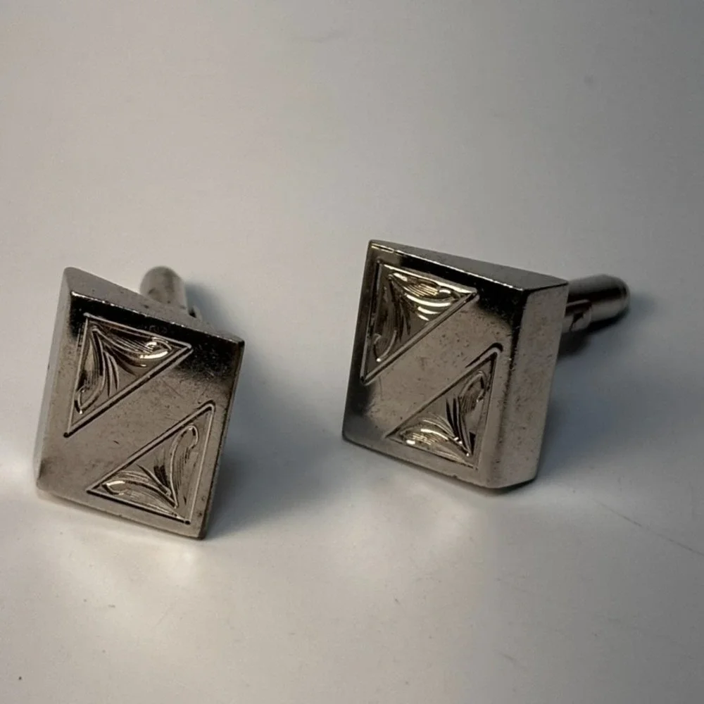 Vintage‎ Cuff Links Silver Tone Art Deco Decor
